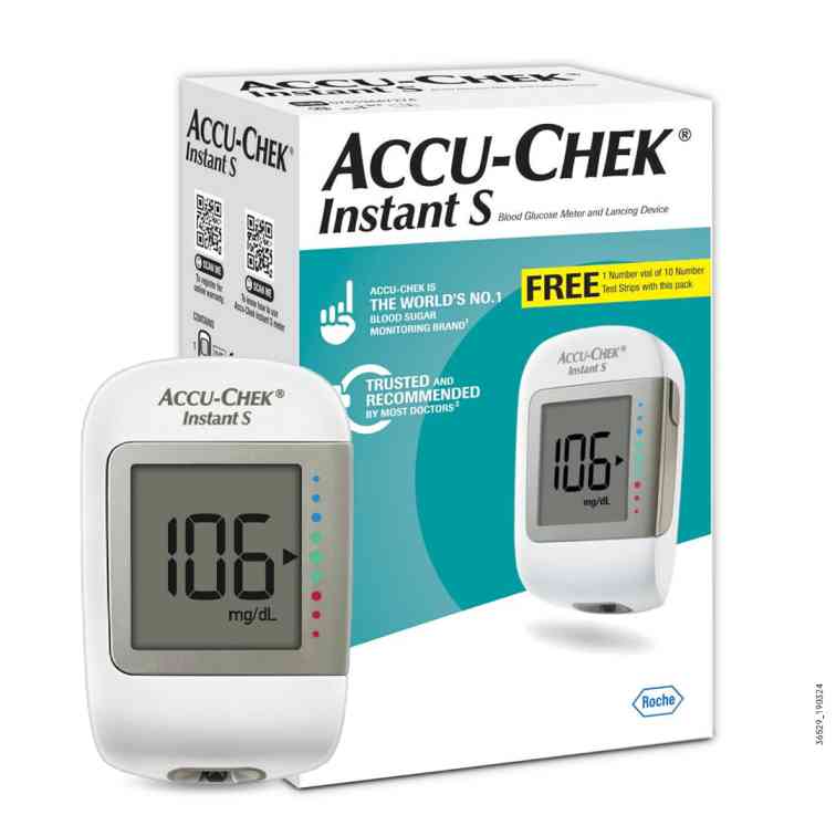 Accu-Chek Instant S Blood Glucose Glucometer Kit with Vial of 10 Strips, 10 Lancets and a Lancing device FREE for Accurate Blood Sugar Testing