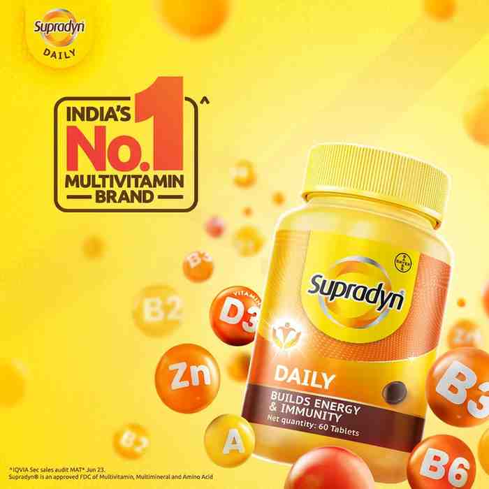 Supradyn Daily, India's No.1 Multivitamin (120 tablets) with Biotin, Vitamin C, Vitamin D3, Calcium, Zinc for Daily Immunity & 2X Energy for Men & Women